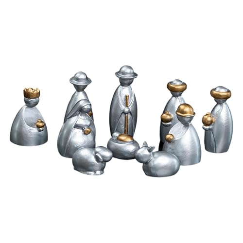 FytStycale 10 Stück Krippenfiguren Krippenfigurenset Jesus Christliches Geschenk Aus Stabilem Kunstharz Gefertigt für Die Festliche Dekoration Und A, Silber FytStycale 10 Stück Krippenfiguren Krippenfigurenset Jesus Christliches Geschenk Aus Stabilem Kunstharz Gefertigt für Die Festliche Dekoration Und A, Silber von FytStycale