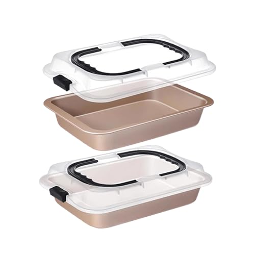 FytStycale 2 Stück Backform Kuchen Backform Rechteckige Auflaufform Transportbehälter mit Fest Schließendem Deckel Aus Aluminiumlegierung für Familienfeste Reis, Gold von FytStycale