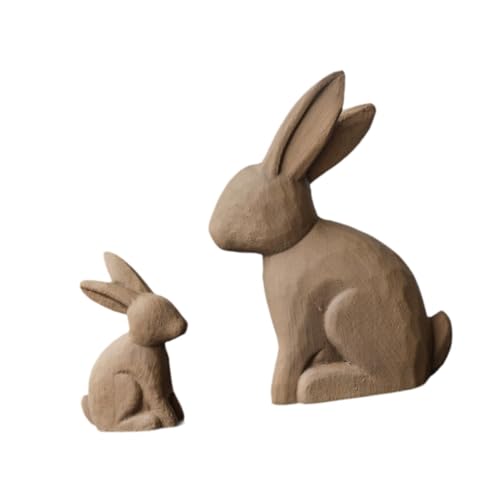 FytStycale 2 Stücke Holz Ornament Osterhasen Statuen Geburtstagsgeschenk Tier Figur Kaninchen Skulptur für Innendesktop Wohnzimmer von FytStycale