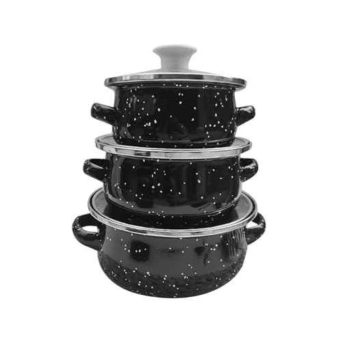 FytStycale 3 stück Emaille Topf Set Mini Emaille Topf Küche Kochgeschirr Emaille Kochgeschirr Set Esszimmer, Schwarz von FytStycale
