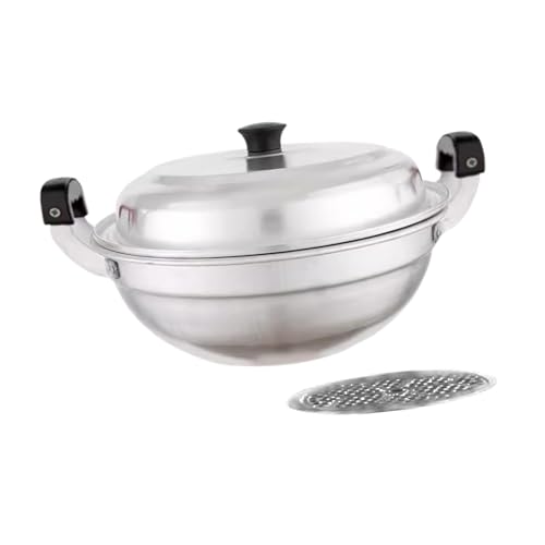 FytStycale Dampftopf Aluminium Kochtopf mit Dämpfereinsatz Deckel Griffen Universelles Küchengerät für Gemüse Garen Sum Suppen für Zuhause Esstisch, Silber 34cmx15cm von FytStycale