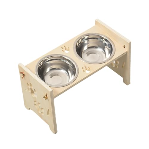 FytStycale Erhöhte Haustierschalen mit Holzgestell rutschfeste Basis Anpassbare Fütterungshöhe für Katzen Kleine Hunde, Holzfarbe von FytStycale
