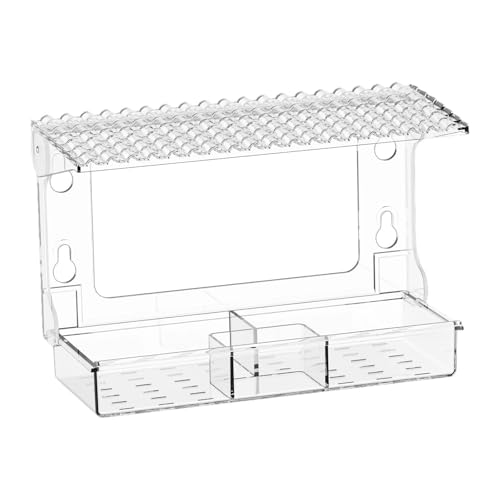 FytStycale Fenster Vogelfutterstation mit abnehmbarem Tablett und Entwässerungslöchern für Vögel, 9,8x4x6,6 Zoll mit Saugnäpfen, Flache Oberseite von FytStycale