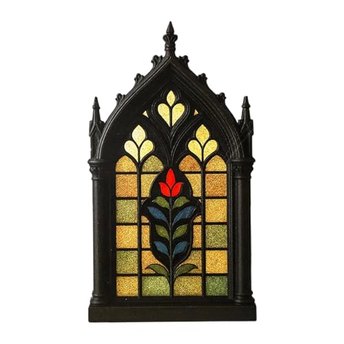FytStycale Fenster Wanddeko Holz Fenster Hängeschild Wandbild mit Gothic Muster Und Blumen Wandpaneel Aus Natürlichem Holz für Hotel Schlafzimmer Deko, 20 cm X 11 cm X 1 cm von FytStycale