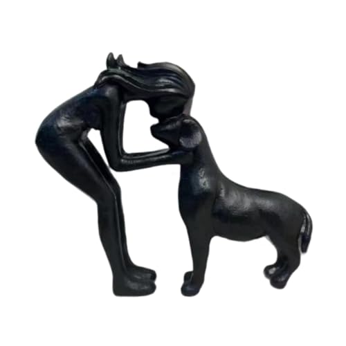 FytStycale Frau Und Hund Statue Als Hundefigur Und Haustierfigur EIN Wohnaccessoire Die Skulptur für Zuhause Hat Liebevolle Details für Schreibtische Und Kommode, Schwarz von FytStycale