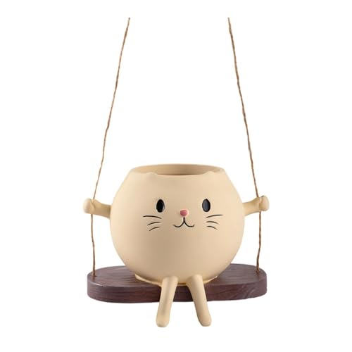 FytStycale Katzen Blumentopf Blumentopf Zierpflanzen Übertopf Aus Hochwertigem Kunstharz Niedliche Katzenform mit Belüftungsloch für Schreibtisch Fensterbank Inn, Schwingen von FytStycale