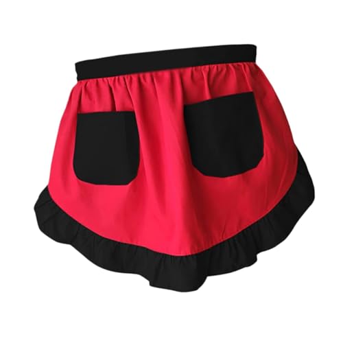 FytStycale Küchenschürze mit Zwei Taschen, Kurze Halbschürze für Service, Rot Schwarz FytStycale Küchenschürze mit Zwei Taschen, Kurze Halbschürze für Service, Rot Schwarz von FytStycale