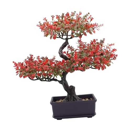 FytStycale Künstlicher Bonsai Baum Als Kleine Künstliche Topfpflanze mit Realistischem Design Pflegefreies Deko Ornament für Wohnraum Und Schreibtisch Dekorative, Rot von FytStycale