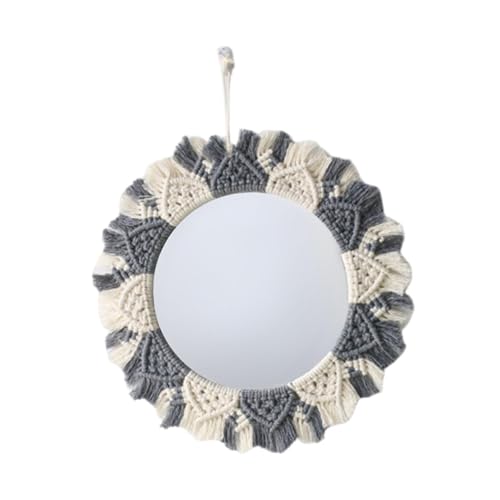 FytStycale Makramee Spiegel Hängender Wandspiegel Wandteppich Boho Schminkspiegel Rundspiegel mit Gewebten Fransen für Elegante Raumgestaltung für Kinderzim, Grau-weiß FytStycale Makramee Spiegel Hängender Wandspiegel Wandteppich Boho Schminkspiegel Rundspiegel mit Gewebten Fransen für Elegante Raumgestaltung für Kinderzim, Grau-weiß von FytStycale