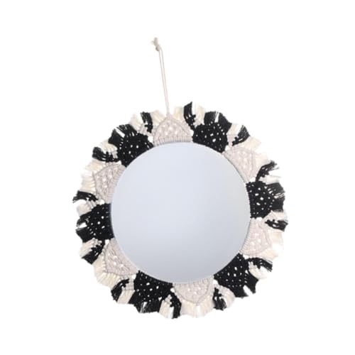 FytStycale Makramee Spiegel Hängender Wandspiegel Wandteppich Boho Schminkspiegel Rundspiegel mit Gewebten Fransen für Elegante Raumgestaltung für Kinderzim, Schwarz-Weiss FytStycale Makramee Spiegel Hängender Wandspiegel Wandteppich Boho Schminkspiegel Rundspiegel mit Gewebten Fransen für Elegante Raumgestaltung für Kinderzim, Schwarz-Weiss von FytStycale