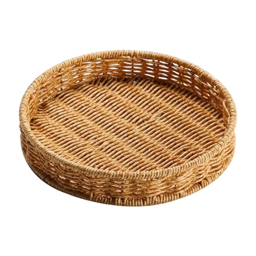 FytStycale Obst Servierkorb Aus Rattan Imitat, Vielseitiges Handgewebtes Tablett, Brot, Dessert Und Lebensmittelaufbewahrungskorb, Schreibtisch für zu Hause, L von FytStycale