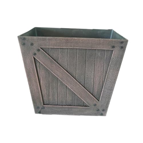 FytStycale Pflanzkübel Quadratischer Blumentopf Pflanzkasten Übertopf Aus Robustem Resin mit Entwässerung Und Holzstruktur für Garten Terrasse Balkon Wohnzimmer, Dunkelbraun von FytStycale