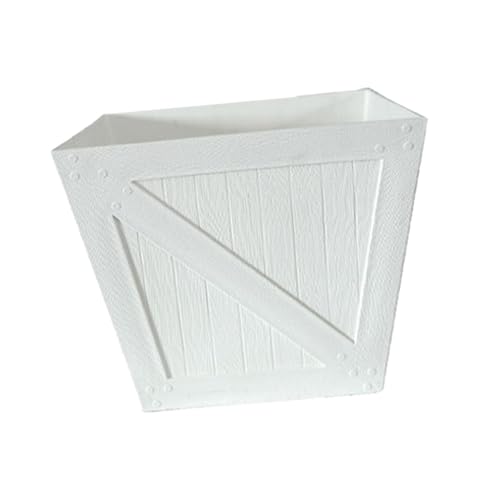 FytStycale Pflanzkübel Quadratischer Blumentopf Pflanzkasten Übertopf Aus Robustem Resin mit Entwässerung Und Holzstruktur für Garten Terrasse Balkon Wohnzimmer, Weiß von FytStycale