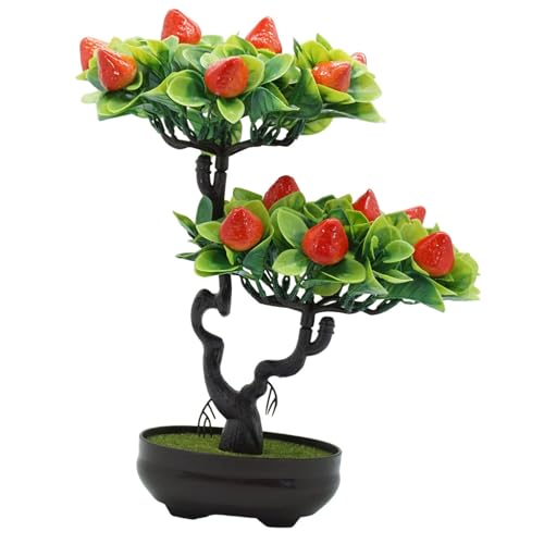 FytStycale Simulation Baum Künstlicher Obstbaum Topfpflanze Kunstblume Bonsai Pflegeleicht Aus Haltbarem Pp Passend für Wohnzimmer Feier, Erdbeere von FytStycale