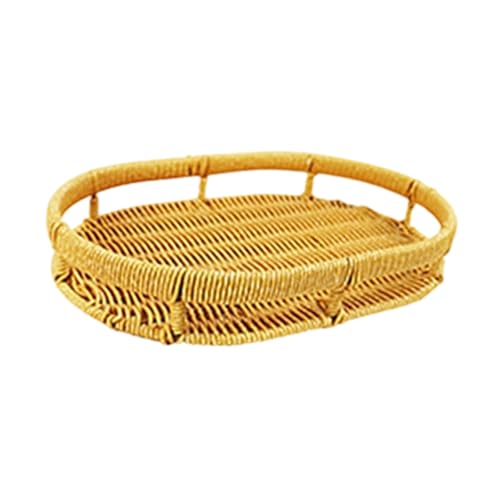 FytStycale Woven Basket Dekokorb Servierplatte Tablett Gemüsekörbchen aus Leichtem PP Imitat Rattan mit Tragegriff für Küche Esszimmer Gäste, S FytStycale Woven Basket Dekokorb Servierplatte Tablett Gemüsekörbchen aus Leichtem PP Imitat Rattan mit Tragegriff für Küche Esszimmer Gäste, S von FytStycale
