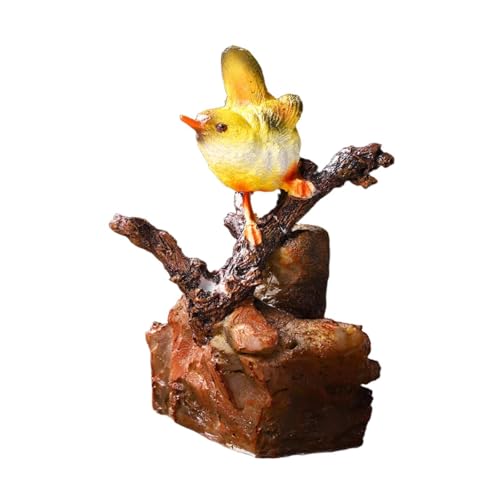 FytStycale auf Zweig Figurine Ornament Kunstwerk Schreibtisch Handwerk Modell Tier Skulptur für Outdoor Indoor Eingangsbereich Geschenk Hof, Gelber Vogel von FytStycale