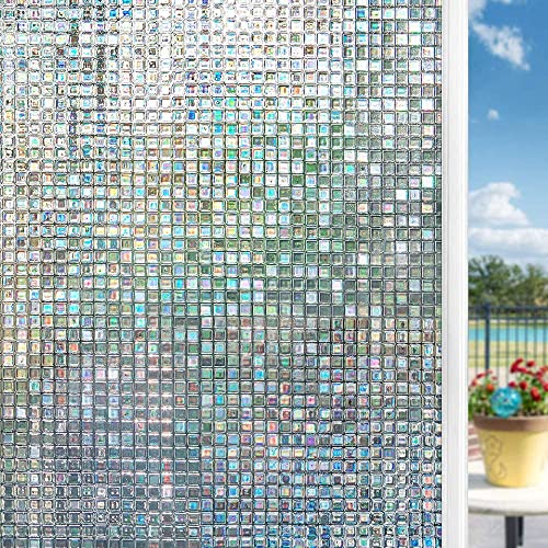 Fyuein Fensterfolie Blickdicht Selbsthaftend 3D Sichtschutzfolie Fenster Bunt Regenbogen Statisch Dekorfolie Privatsphäre mit Rakel und Handmesser (Mosaik - Transparent, 44.5x400CM) von Fyuein