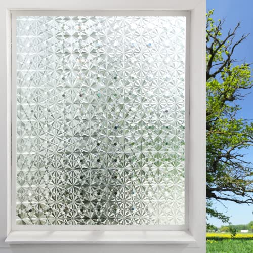 Fyuein Fensterfolie Blickdicht Selbsthaftend 3D Sichtschutzfolie Fenster Bunt Regenbogen Statisch Dekorfolie Privatsphäre mit Rakel und Handmesser (Diamant - Transparent, 30x200CM) von Fyuein
