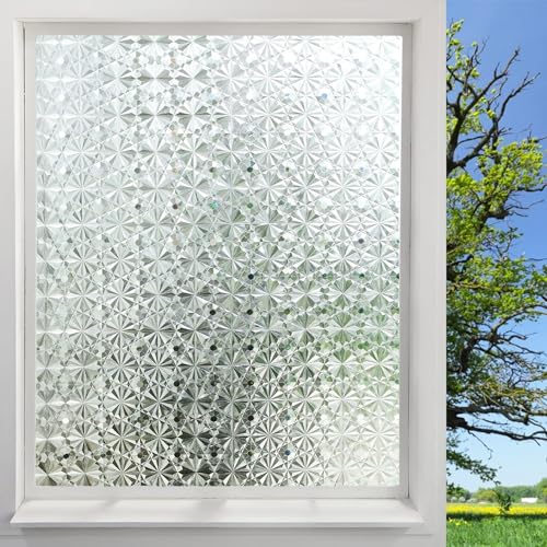 Fyuein Fensterfolie Blickdicht Selbsthaftende Fensterfolie Statisch Haftend Dekorfolie Sichtschutzfolie Anti UV (Diamant - Transparent, 75x300CM) von Fyuein