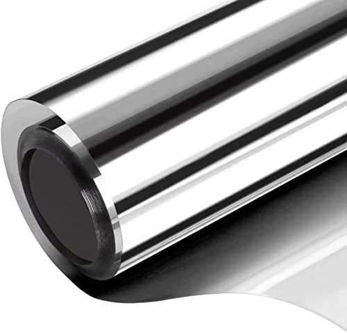 Fyuein Fentsterfolie Spiegelfolie Selbstklebend Sonnenschutzfolie Fenster Sichtschutzfolie Reflektierende Dachfenster Wärmeisolierung UV-Schutz Innen oder Außen Zuhause Büro (Silber, 60X400cm) von Fyuein