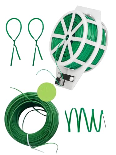 300M Pflanzen Bindedraht Ummantelt (davon 1 Rolle Ersatz Pflanzendraht), Weich Gartendraht mit Cutter, Pflanzenschnur Dünn, Grün Blumendraht für Kletterpflanzen Gartenarbeit Weinreben Blumen Sträucher von Fyuuucn