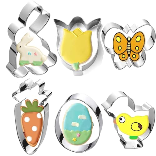 Ostern Ausstechformen Set groß - Kaninchen, Karotte, Schmetterling, Ei, Küken, Blume Ausstecher aus Edelstahl von Fyvadio