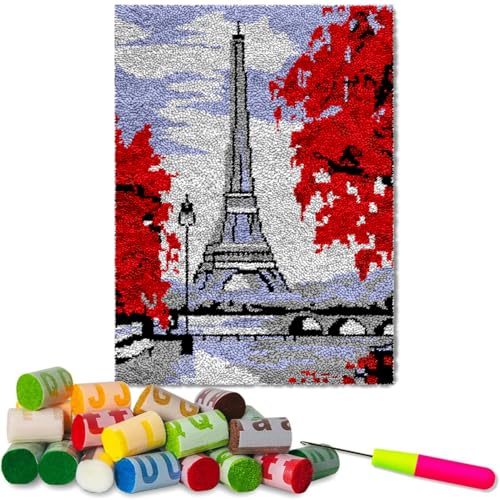 Knüpfteppich Set Zum Selber Knüpfen für Erwachsene - Kreuzstich Stickerei DIY Set - Teppich DIY-Knüpfhaken-Sets Fußabtreter 55 x 75 cm von Fzamudng