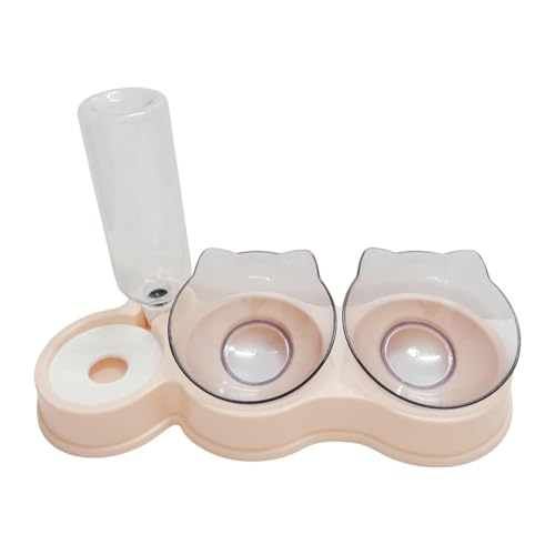 Fzaqwen Doppelter Katzenfutterspender, Erhöhter Katzenfutterspender, 3 in 1 Haustierbedarf, Abnehmbar, Futterspender, Futterspender für Haustiere, Rosa von Fzaqwen