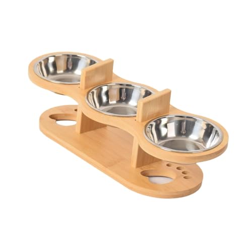 Fzaqwen Erhöhte Katzenfutternäpfe, Futter, Leckerli Und Wassernäpfe, Leicht zu Reinigen, Futterspender mit Holzständer für Welpen, Kleine Und Mittelgroße Ka, Edelstahl von Fzaqwen