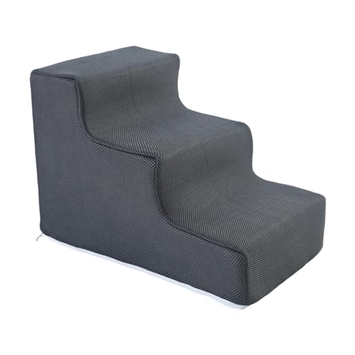 Fzaqwen Haustierstufen, Hundetreppe, Hunderampenleiter, Abnehmbare Abdeckung, Stabile Welpenrampe, Hundestufen, Hochdichter Schwamm für Den Innen Und Außenbe, L 3 Stufen Dunkelgrau von Fzaqwen