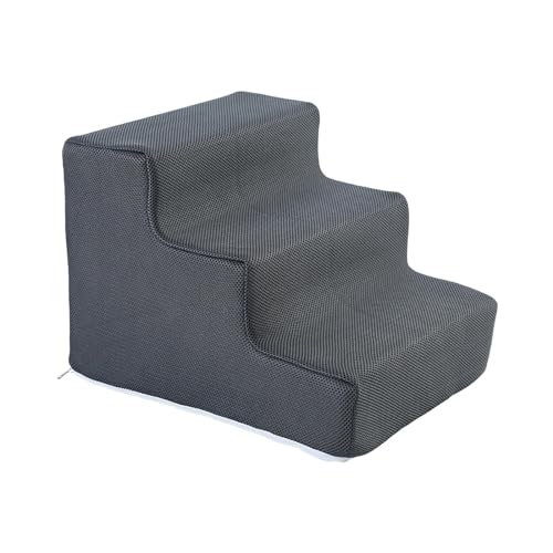 Fzaqwen Haustierstufen, Hundetreppe, Hunderampenleiter, Abnehmbare Abdeckung, Stabile Welpenrampe, Hundestufen, Hochdichter Schwamm für Den Innen Und Außenbe, S 3 Stufen Dunkelgrau von Fzaqwen