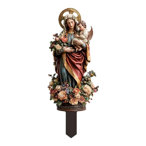 Fzaqwen Religiöse Gartenfigur, 2D Acrylschild, Dekorative Plakette, Kunstdekor für Den Innen Und Außenbereich, Blumenbeete Und Rasenflächen, Mutter Und Kind von Fzaqwen