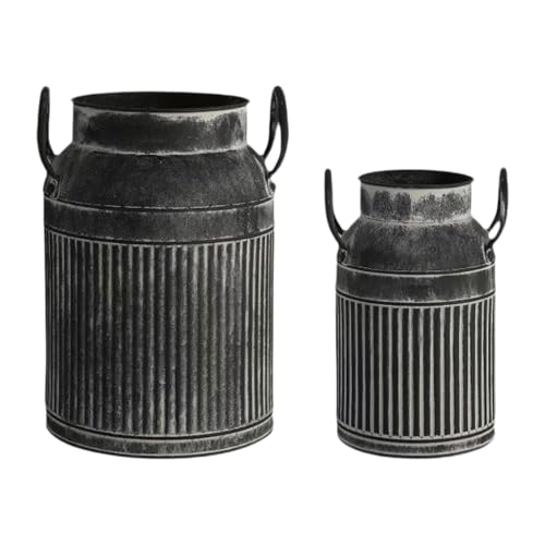 Fzaqwen Shabby Chic Vase, Rustikaler Krug Im Französischen Stil, Metallvase Im Landhausstil für Getrocknete Blumenarrangements in …, Schwarz von Fzaqwen