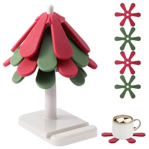 Fzaqwen Silikon Baum-Untersetzer – 4er-Set, baumförmige, Faltbare Silikon-Untersetzermatten, vielseitig einsetzbare, rutschfeste Topfuntersetzer für Küchenarbeitsplatten von Fzaqwen