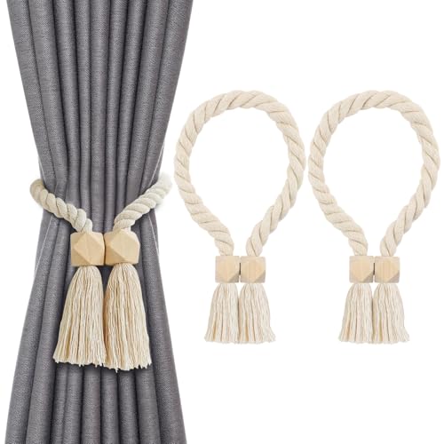 Fzyisw 2 Stück Magnetische Vorhang Raffhalter - Boho-Stil Raffhalter für Vorhänge mit Fransen - Starker Magnet-Gardinenhalter für Wohnzimmer, Schlafzimmer Hausdeko-Liebhaber von Fzyisw