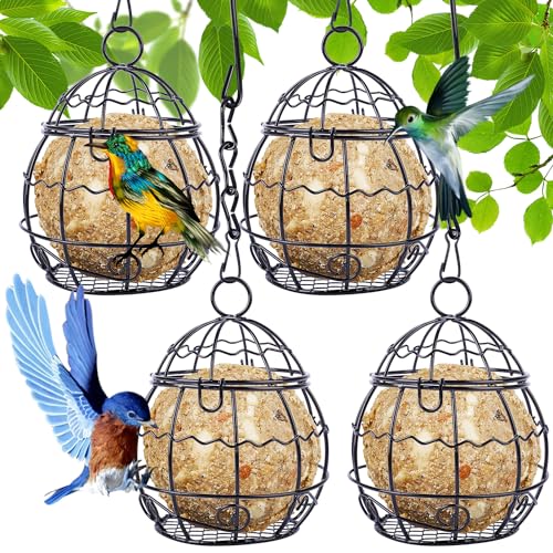Fzyisw 4 Stück Meisenknödelhalter Vogelfutterstation 9,5 x 7cm Metall Vogelfutterspender zum Aufhängen, Meisenknödel Halter mit Haken, Futterspender Vögel für Wildvögel Garten von Fzyisw