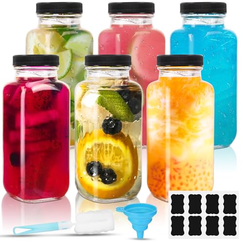 Fzyisw 6 Stück Flaschen zum Befüllen 250ml Saftflaschen Glas mit Dichtem Verschluss, Wiederverwendbar & Pflegeleicht - Ideal für Säfte,Smoothie und Andere Getränke von Fzyisw