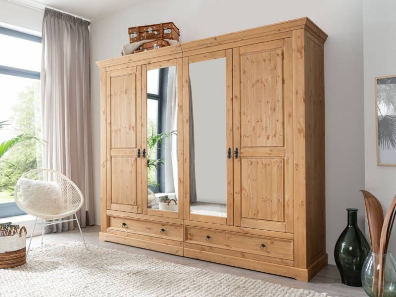 G+K Kleiderschrank Landhausstil 4-trg , Kiefer massiv eichefarbig geölt, 2er-Set Einlegeboden klein von G+K Möbel