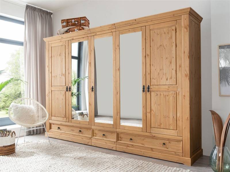 G+K Kleiderschrank Landhausstil 5-trg , Kiefer massiv eichefarbig geölt, 2er-Set Einlegeboden klein von G+K Möbel