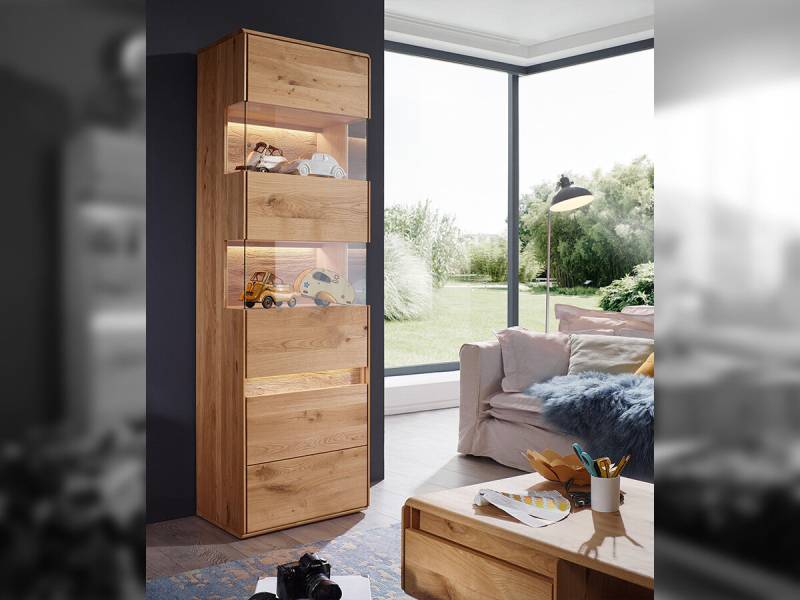G+K Vitrine I 303-L, Wildeiche massiv geölt von G+K Möbel