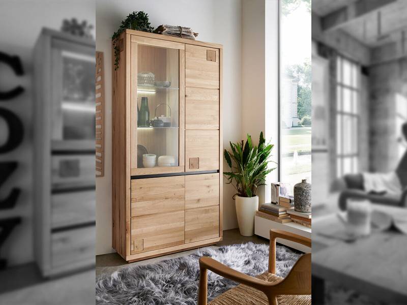 G+K Vitrine II 159 L, Wildeiche massiv geölt von G+K Möbel