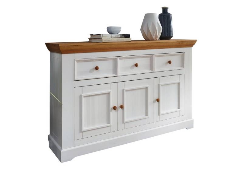 G+K Möbelvertriebs GmbH Anrichte aus Kiefer massiv in weiß mit 3 Schubladen und 3 Türen (BxHxT: 149x94x42 cm) von G+K Möbelvertriebs GmbH