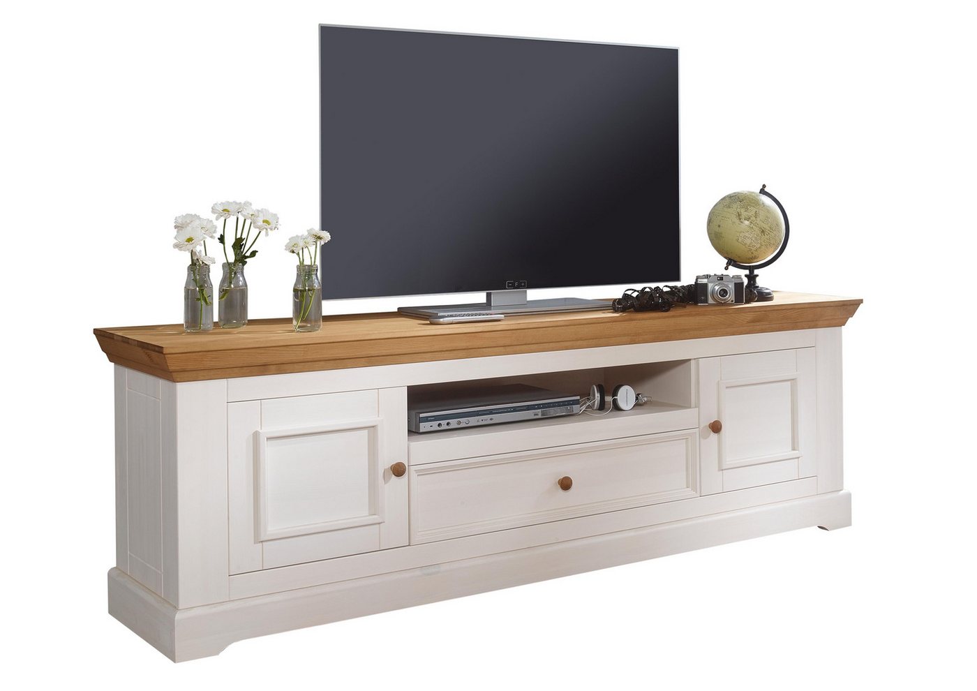 G+K Möbelvertriebs GmbH Lowboard aus Kiefer massiv in weiß mit einer Schublade und 2 Türen (BxHxT: 189x60x42 cm) von G+K Möbelvertriebs GmbH