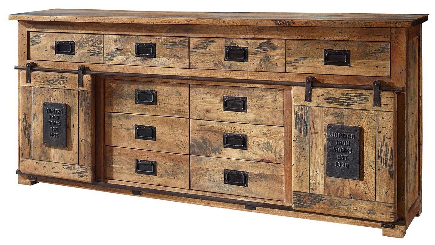 G+K Möbelvertriebs GmbH Sideboard BOLDAN, B 200 x H 90 cm, massives Mangoholz, 2 Rolltüren und 10 Schubladen von G+K Möbelvertriebs GmbH