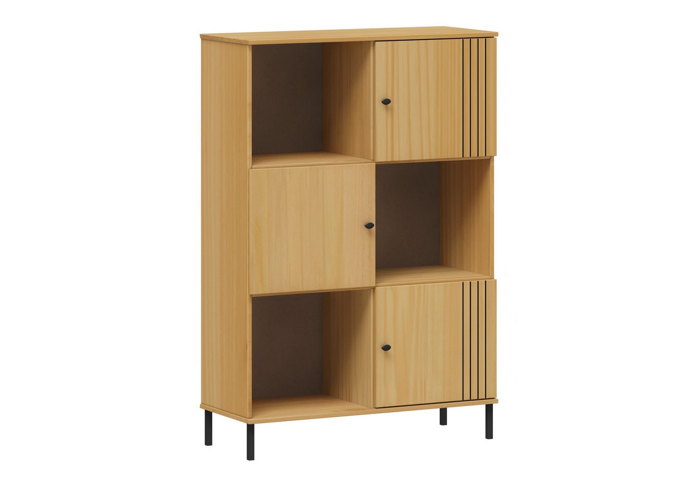 G+K Möbelvertriebs GmbH Standregal 3 Türen, 3 Fächer, Kiefer massiv eichefarbig lack - 95x141x40 (BxHxT) von G+K Möbelvertriebs GmbH