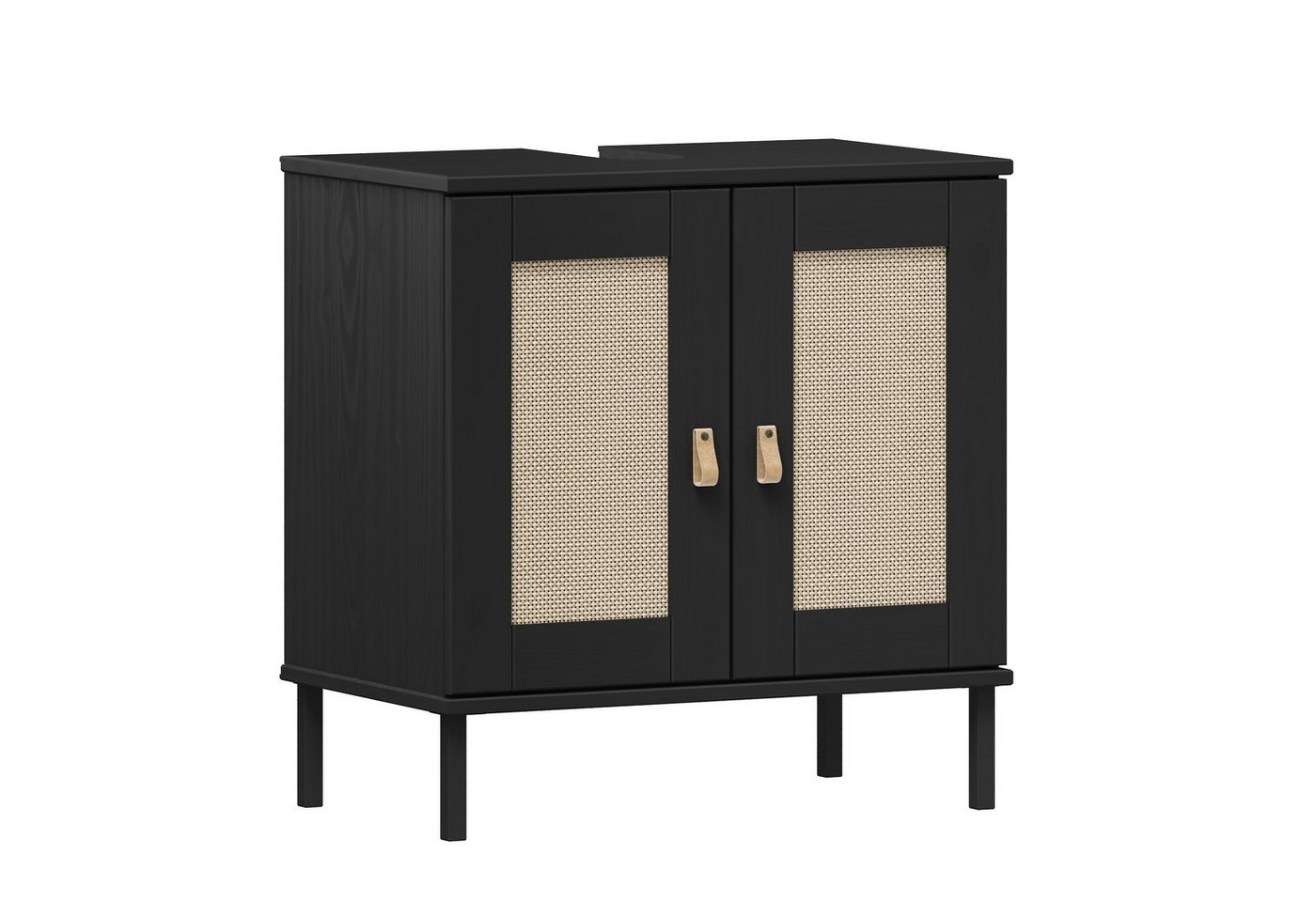 G+K Möbelvertriebs GmbH Waschbeckenunterschrank 2 Türen, 1 Boden, Kiefer massiv schwarz lackiert - 62x65x40 (BxHxT) von G+K Möbelvertriebs GmbH