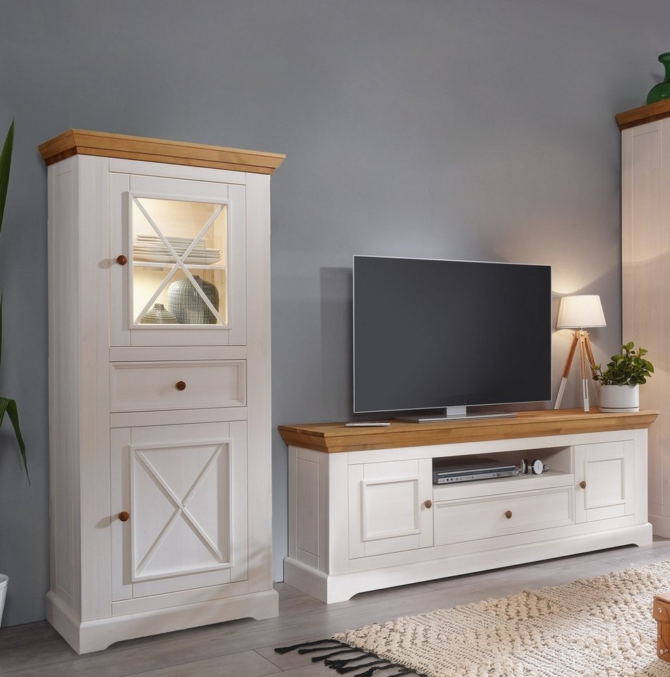 G+K Möbelvertriebs GmbH Wohnwand (2-teilig) weiss / eichefarbig - 268x177x42 (BxHxT), (2-teilig) von G+K Möbelvertriebs GmbH