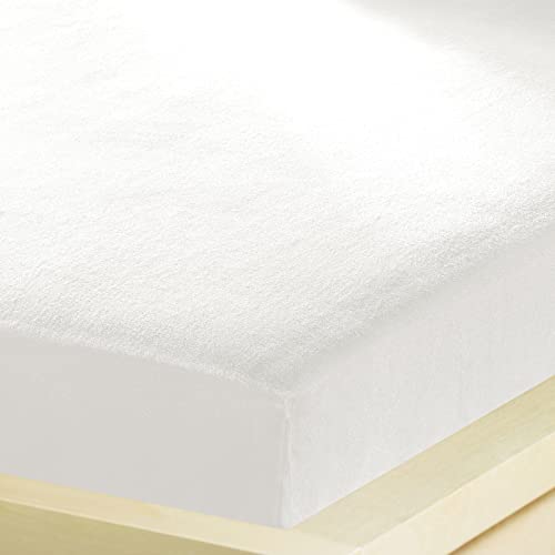 G BETTWARENSHOP – Inkontinenz Spannbettlaken mit Nässeschutz – wasserdicht aus weichem Feinbiber – 2in1 Spannbetttuch & Matratzenschutz 90x190-100x200 cm Weiss von G BETTWARENSHOP