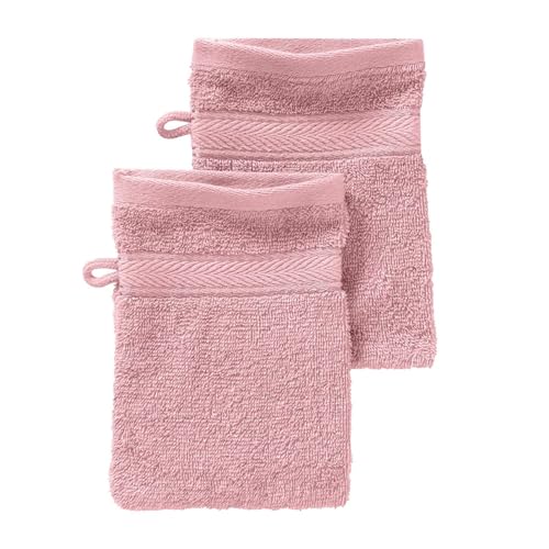 G BETTWARENSHOP Waschhandschuh 2er Pack – 15x21 cm – Frottierserie aus 100% Baumwolle – Hautfreundlich & Saugstark – Farbe Altrosa von G BETTWARENSHOP