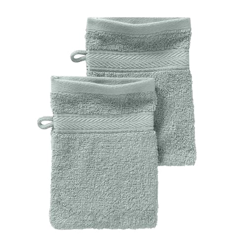 G BETTWARENSHOP Waschhandschuh 2er Pack – 15x21 cm – Frottierserie aus 100% Baumwolle – Hautfreundlich & Saugstark – Farbe Silber von G BETTWARENSHOP
